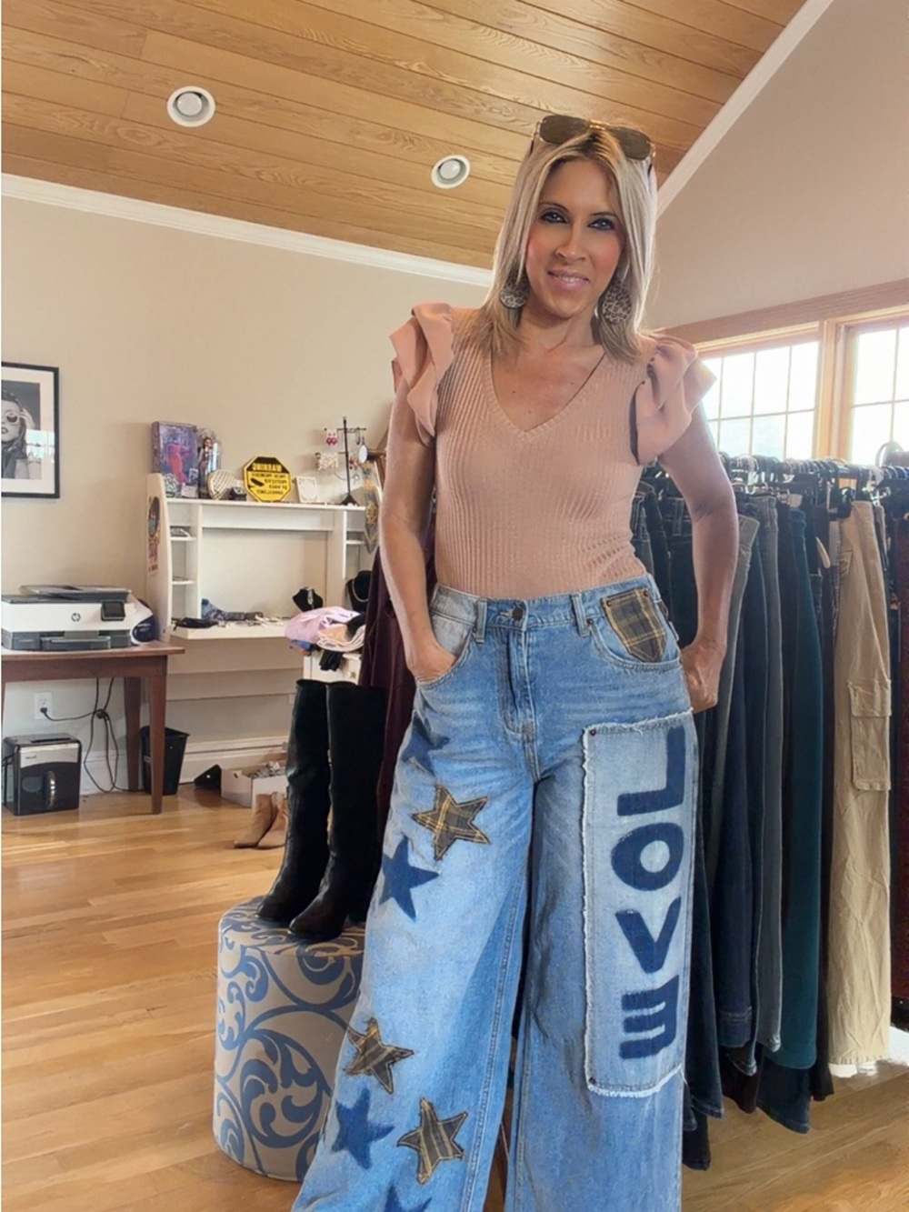Boutique Jeans by OH Blue Denim  with Love Patch and Star Accents